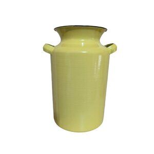 Yellow Enamel Milk Can Vase Farmhouse Rustic Decorative Pitcher with Handles 8in